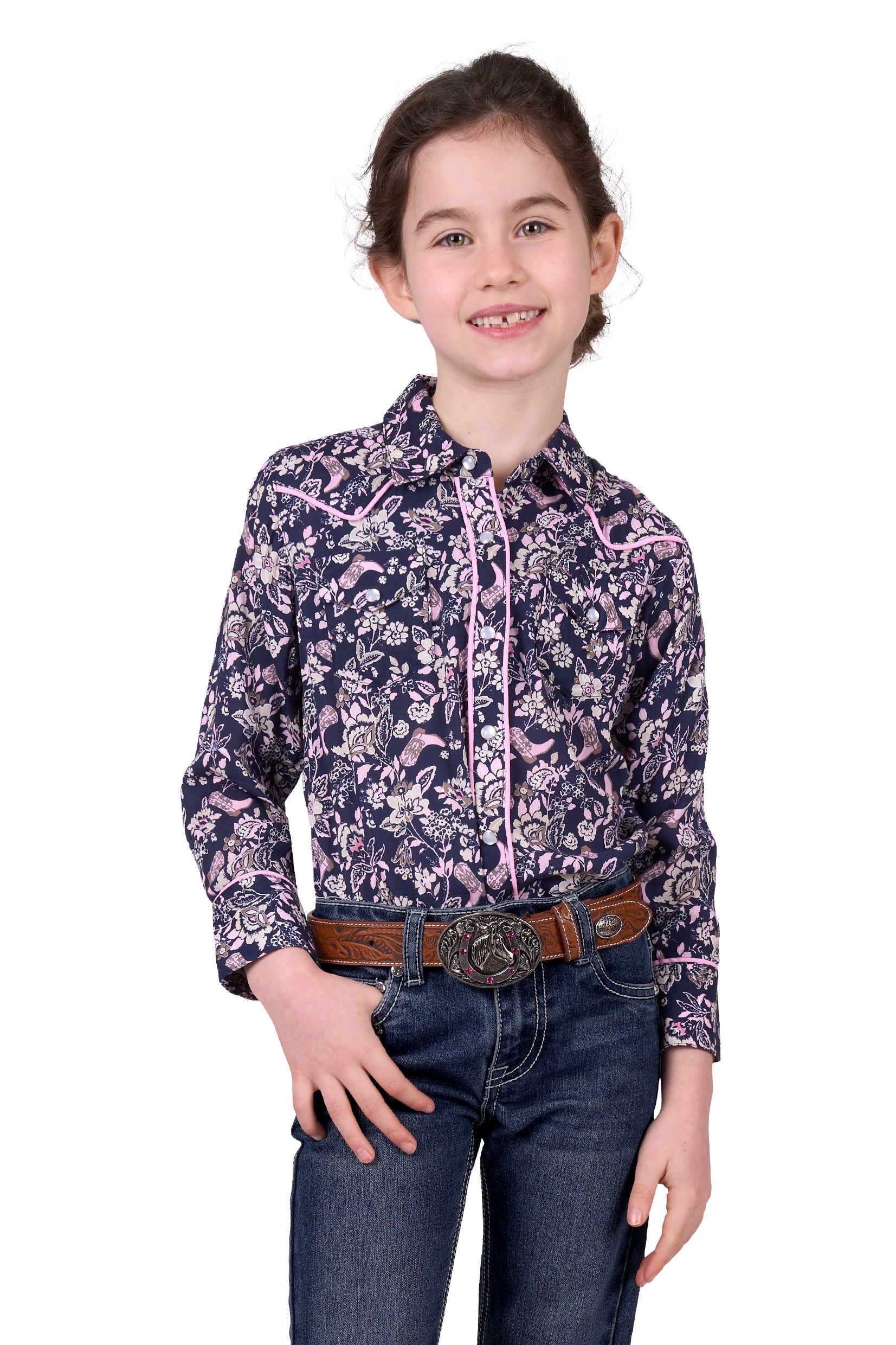 Pure Western Girls Hannah LS Shirt Navy Stockman Station pure-western-girls-hannah-ls-shirt-navy-stockman-station